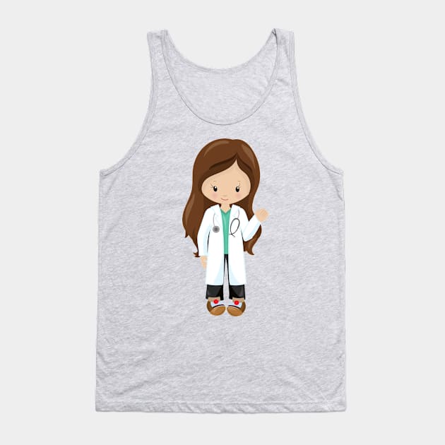 Doctor, Nurse, Stethoscope, Lab Coat, Brown Hair Tank Top by Jelena Dunčević